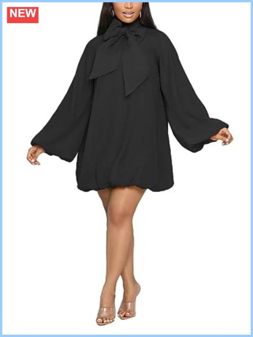 Women's Chiffon Puff Sleeve Mini Dress Loose A-Line Cocktail